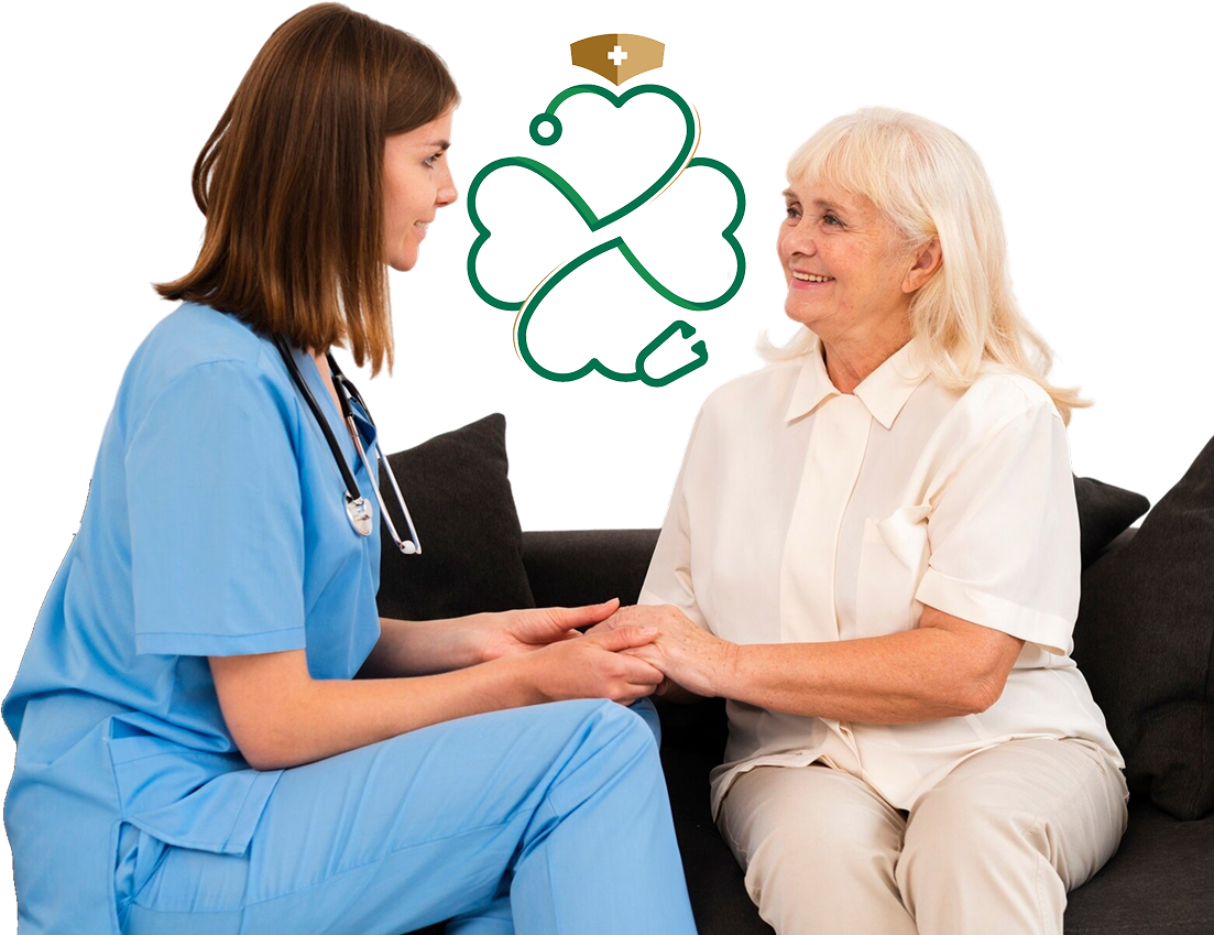 A nurse providing warm in-home support to an older client